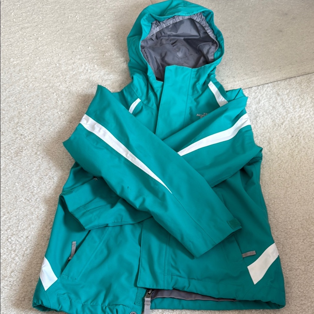 The North Face Green and Gray Raincoat with Hood